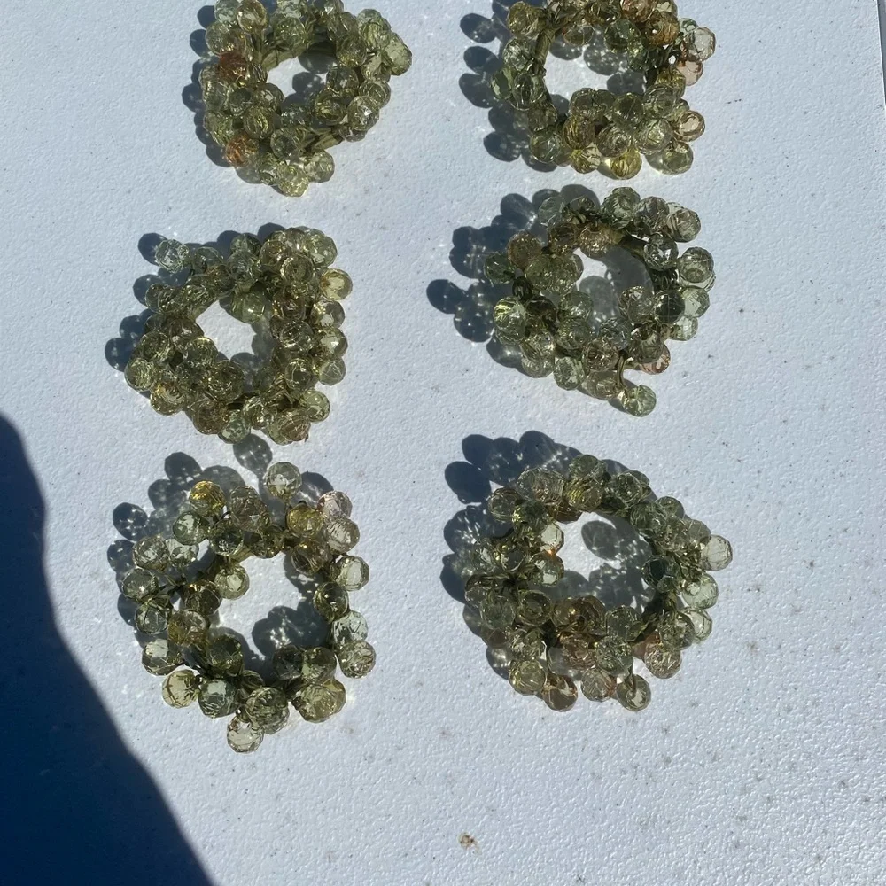 Set of Six Green Beaded Napkin Rings